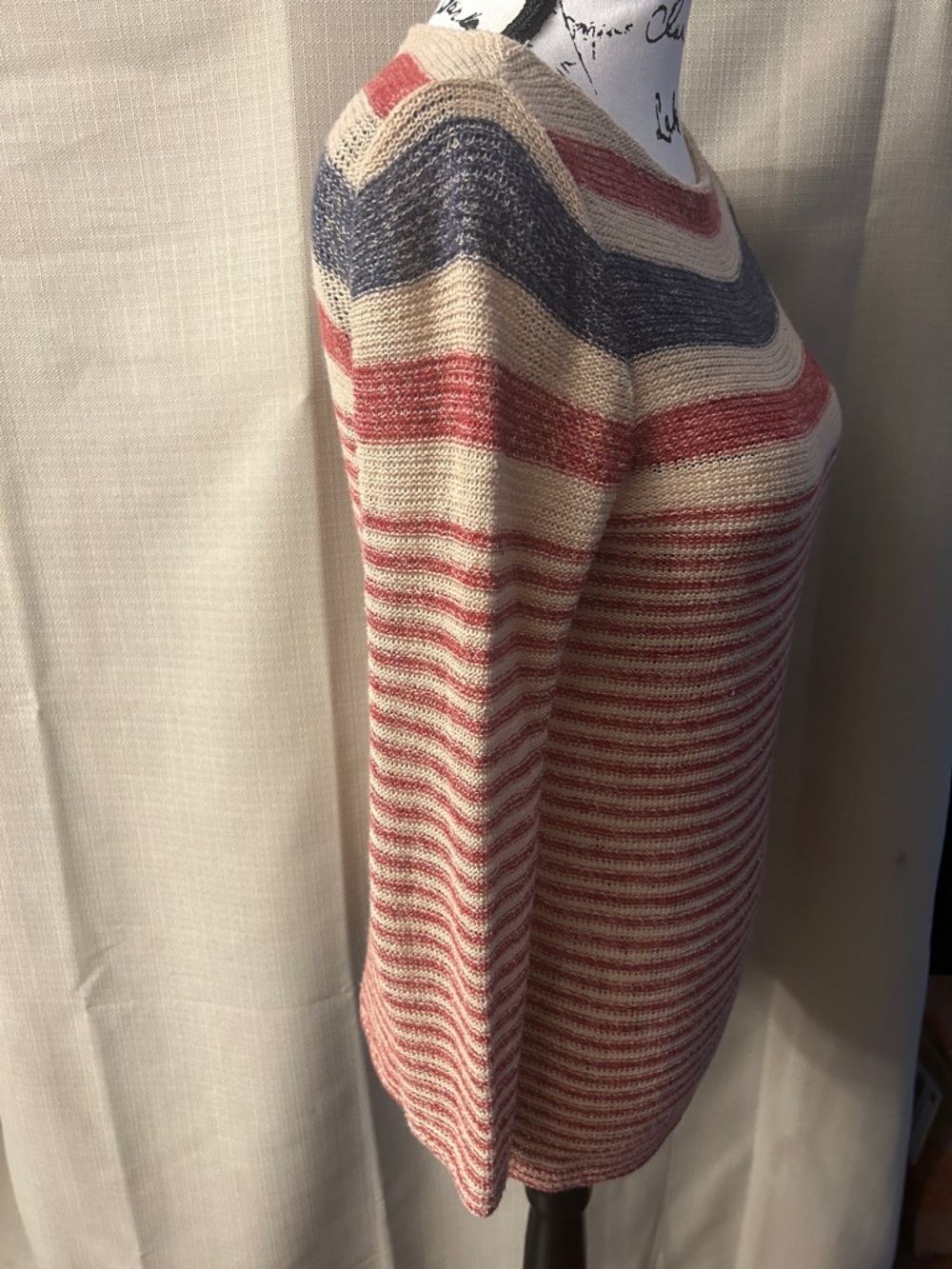 Ralph Lauren vintage Red Blue Tan USA Womens Linen Blend Knit Top - Picture 2 of 6